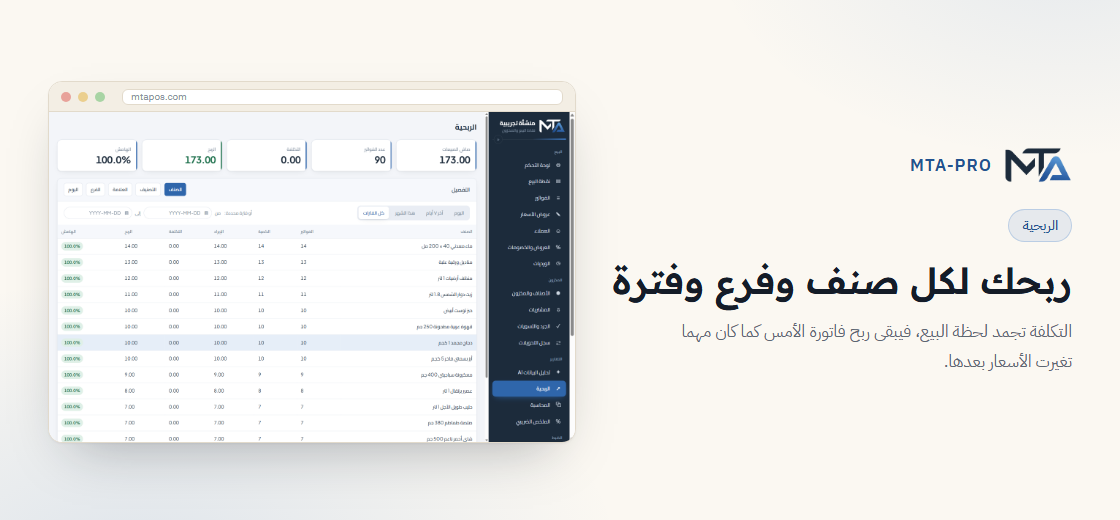 الربحية — ربحك لكل صنف وفرع وفترة